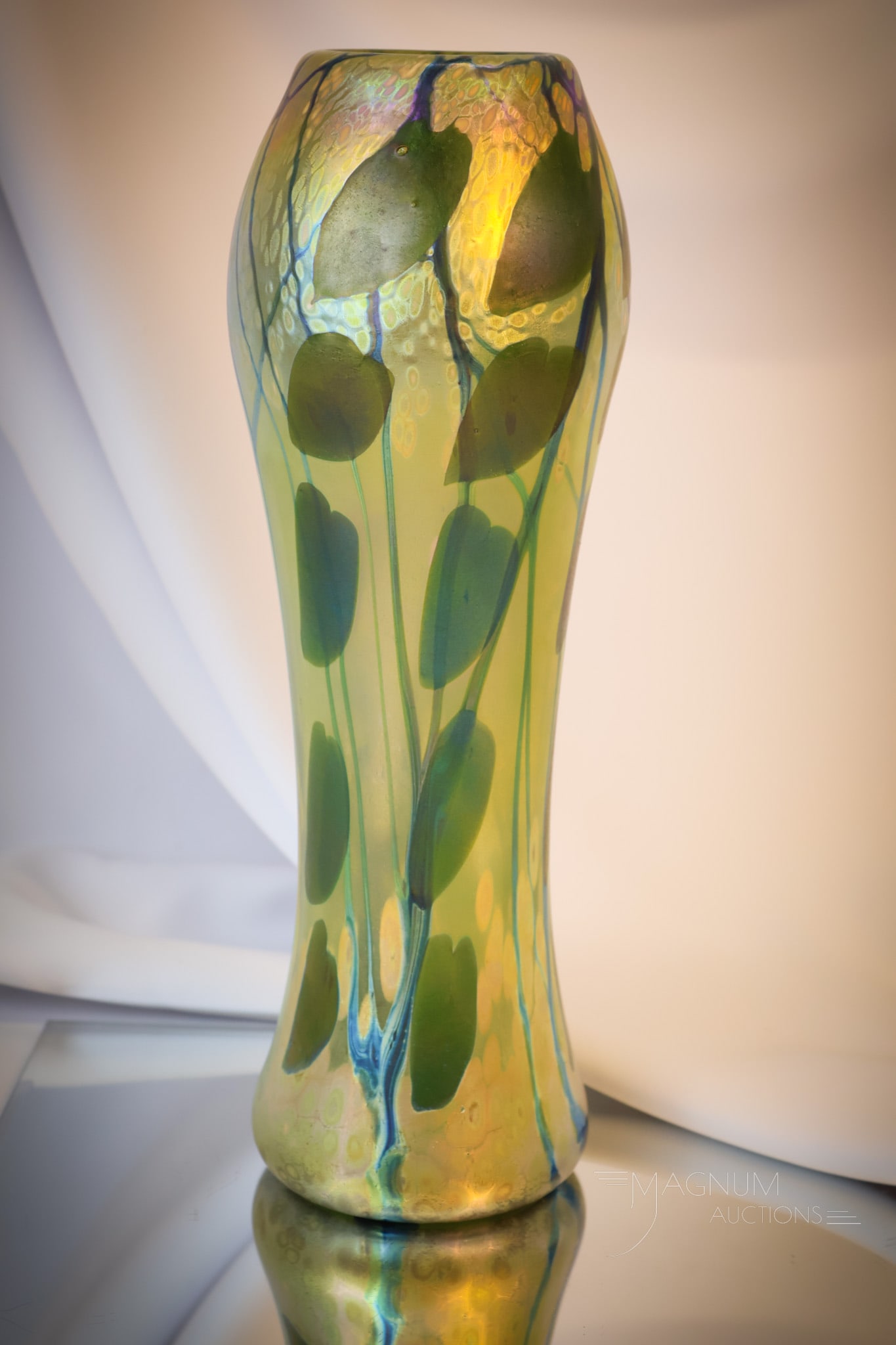 Artist Signed Phoenix Studios Iridescent Heart & Vine 13 1/2" Vase (1 of 7)