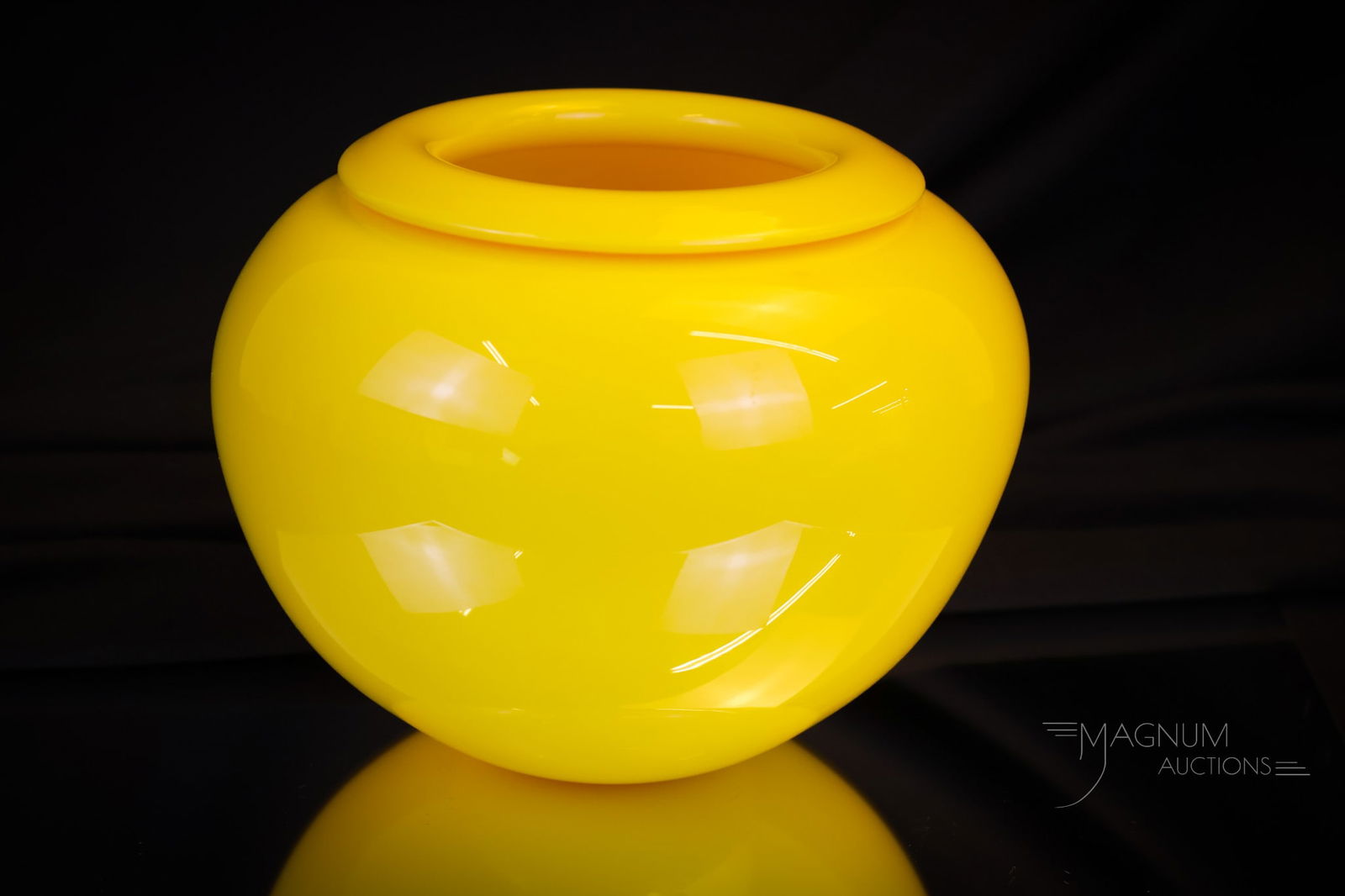 Signed Charles Lotton 1984 Yellow Rolled Rim Vase (1 of 6)