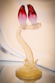 Italian Murano Alfredo Barbini Art Glass Birds on Branch Sculpture