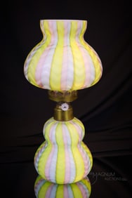 Italian Murano Rainbow Mother of Pearl Satin Glass Miniature Oil Lamp