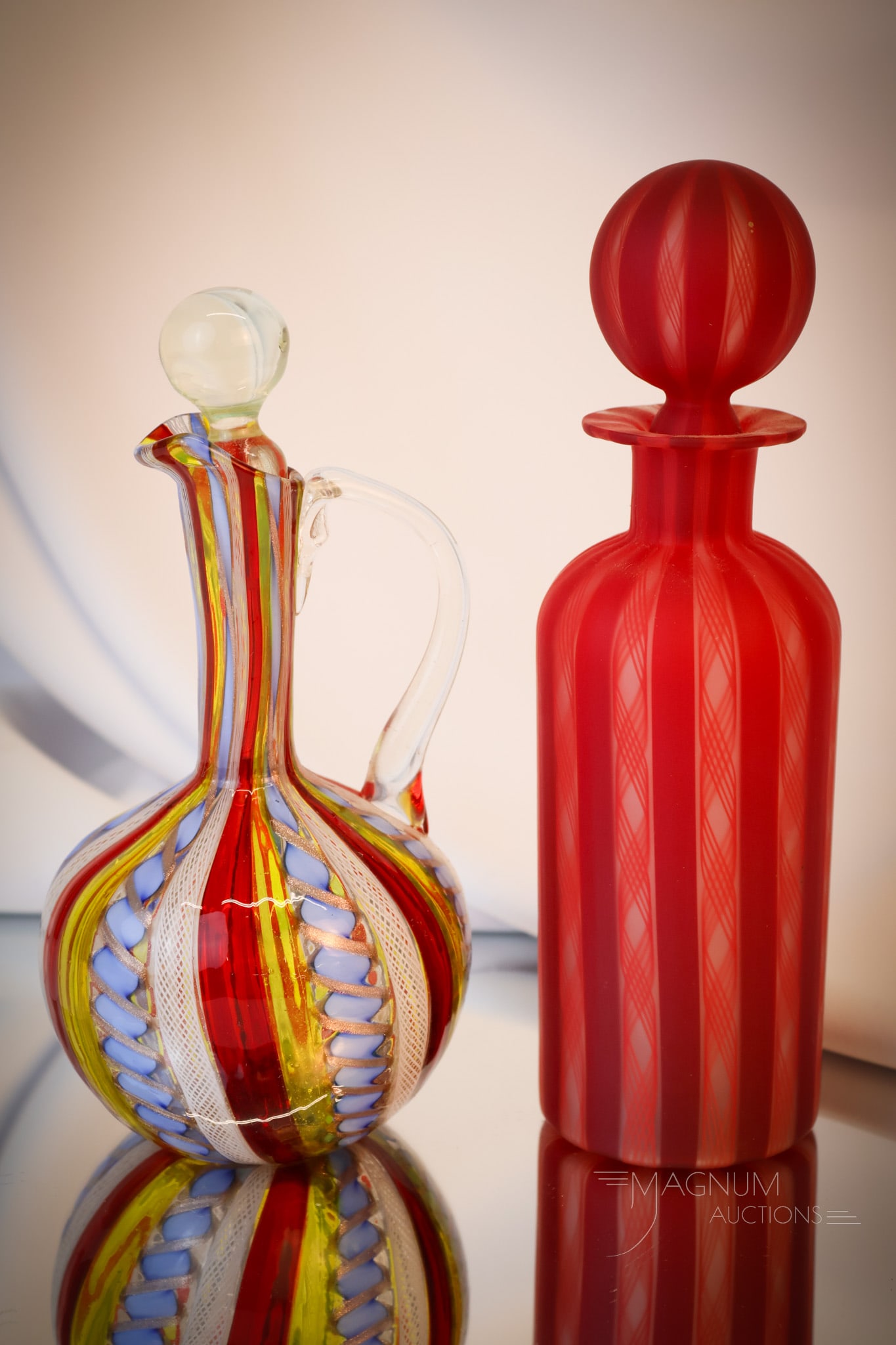 2 pc Lot Italian Murano latticino Art Glass Cruet & Cologne (1 of 8)