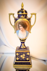 Artist signed Royal Vienna 14 1/2" Beehive Porcelain Portrait Urn