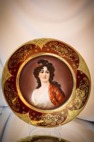 Royal Vienna Porcelain Burgundy & Gold Portrait Plate