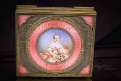 French Gilt Bronze Guilloche Portrait Dresser Box