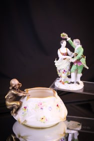 2 pc Lot Antique Porcelain Amphora & Meissen