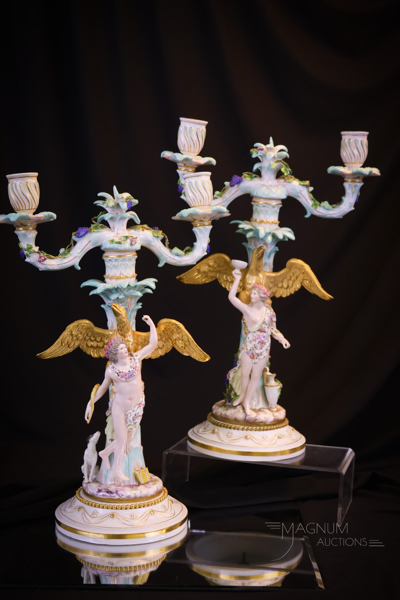 Pair Meissen 2-Light Figural Gilt Eagle Candleabrum (1 of 14)