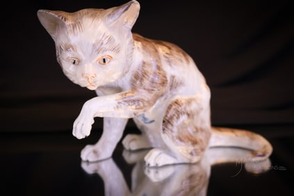 Marked Dresden Porcelain Cat Figurine