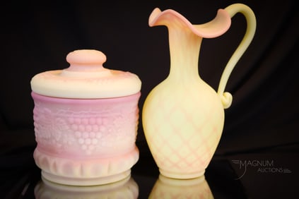 2 pc Lot Fenton Burmese Satin Glass