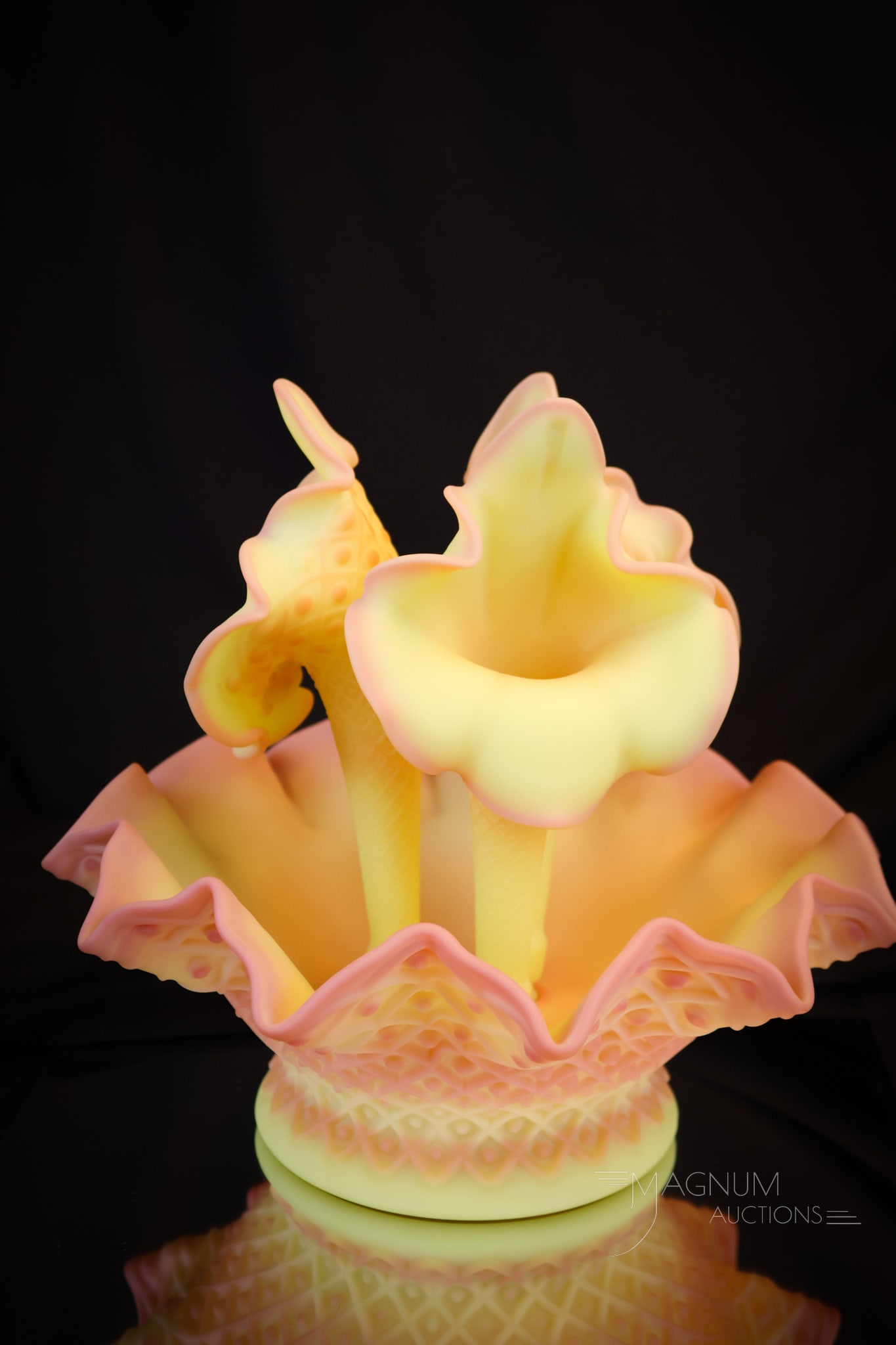 Fenton Burmese Satin Art Glass Diamond Lace Epergne (1 of 7)