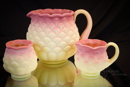3 pc Lot Fenton Art Glass Burmese Jacqueline