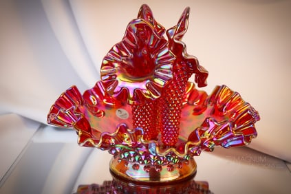 Fenton Red Carnival Hobnail Glass Apartment Size Epergne