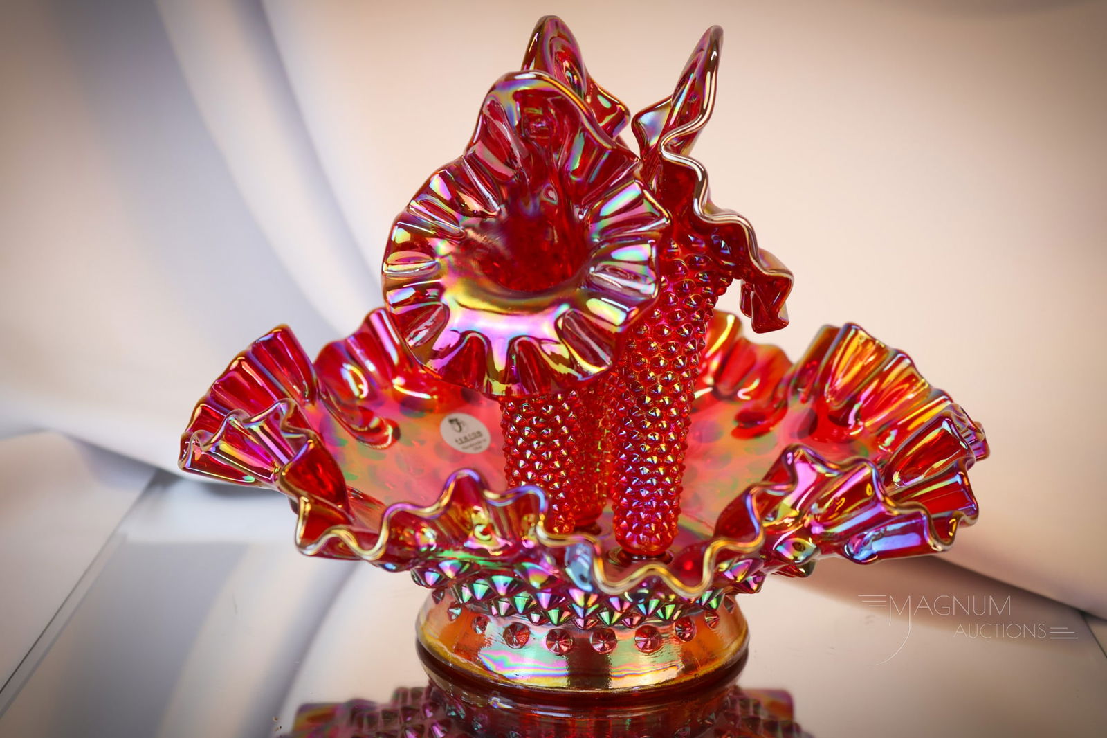 Fenton Red Carnival Hobnail Glass Apartment Size Epergne (1 of 5)
