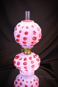 2 pc Lot Fenton Cranberry Art Glass Miniature Lamps