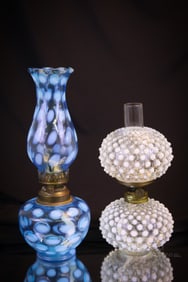 2 pc Lot Fenton Art Glass Miniature Oil Lamps