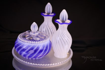 Fenton #166/1000 Blue Ridge Crest Opalescent Glass vanity Set