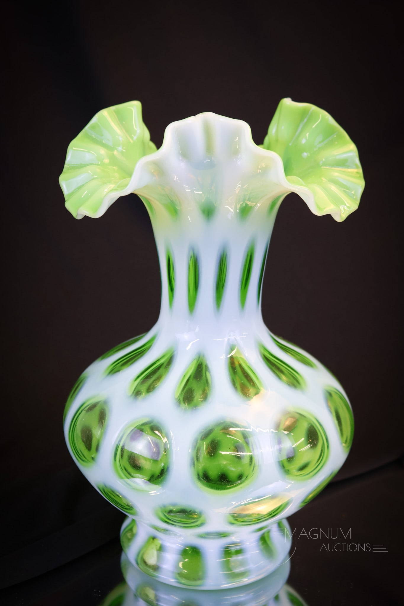 Rare Fenton Lime Green Opalescent Coin Dot 10 1/2" Vase (1 of 4)