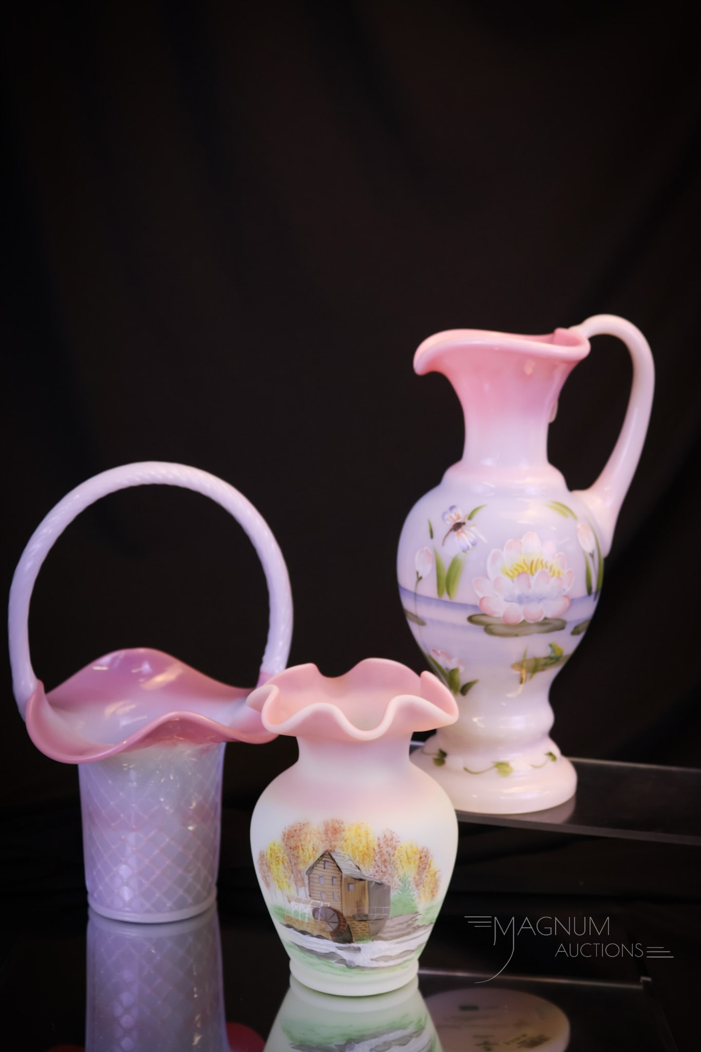 3 pc Lot Fenton Art Glass Rosalene Burmese Lotus Mist (1 of 11)