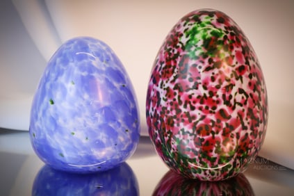 2 pc Lot Fenton Art Glass Dave Fetty Vasa Murrhina Eggs