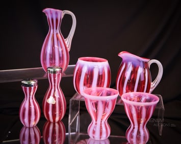 7 pc Lot Fenton Art Glass New World Cranberry Opalescent