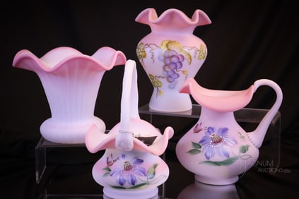 4 pc Lot Fenton Blue Burmese Art Glass