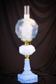 Fenton L.G. Wright Blue Cased Roses 21" Table Lamp