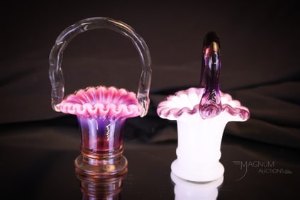 2 pc Lot # 37 Fenton Art Glass Miniature Baskets