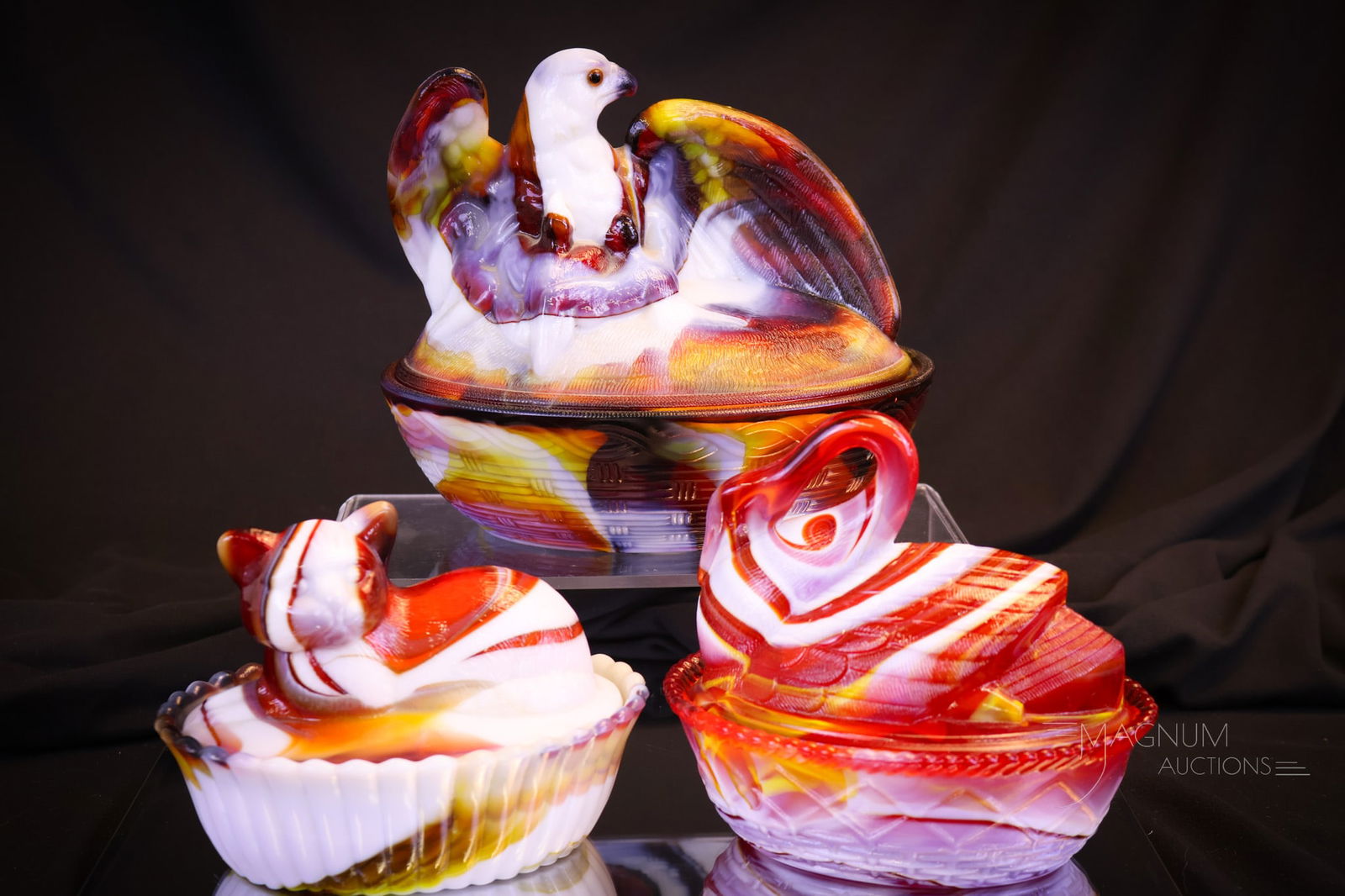 3 pc Lot Red Slag Westmoreland Glass Covered Animal Dishes (1 of 13)