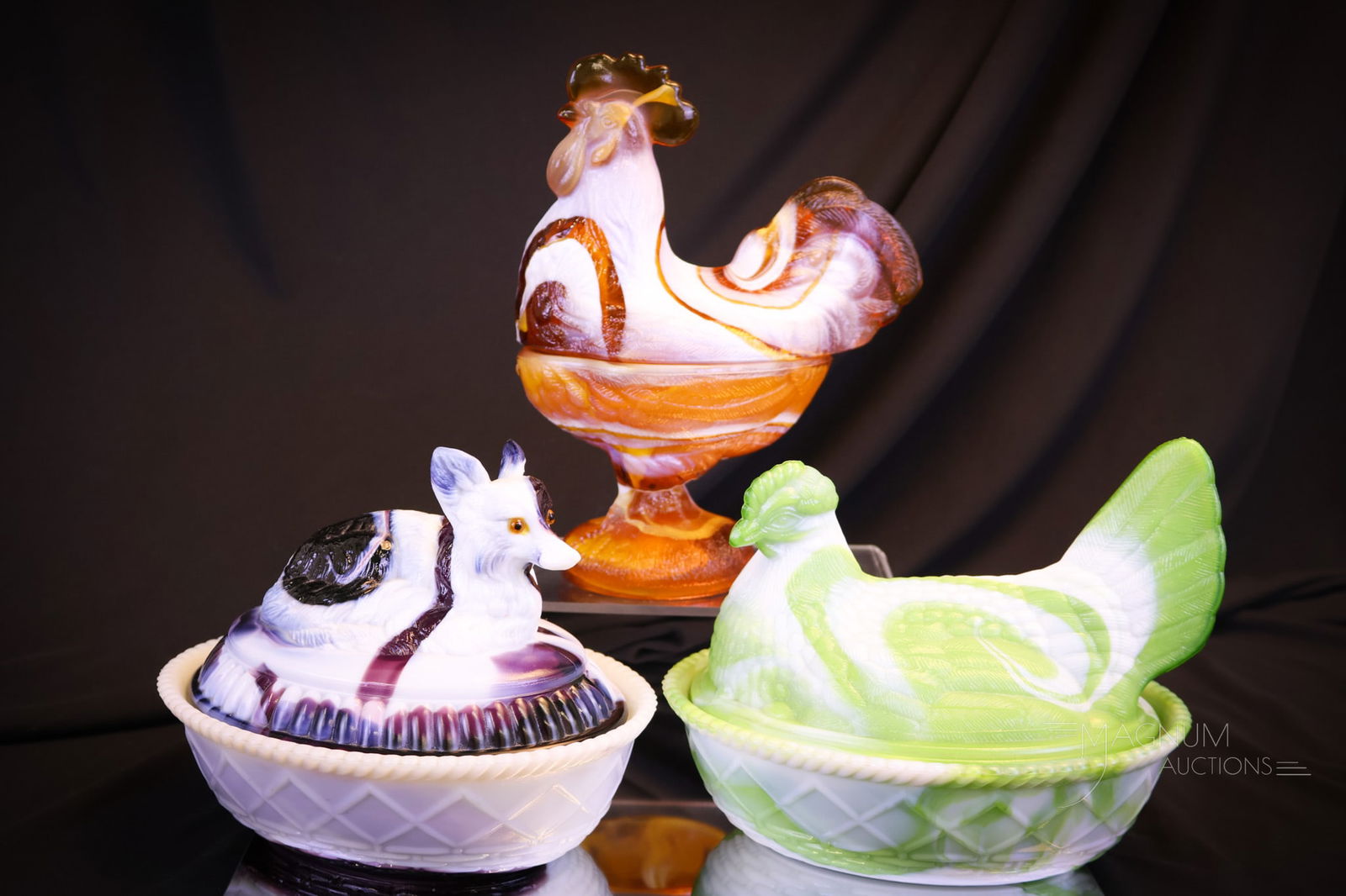 3 pc Lot Westmoreland & More Slag Glass Covered Animal Dishes (1 of 12)