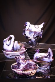 4 pc Westmoreland & More Slag Glass Covered Animal Dishes