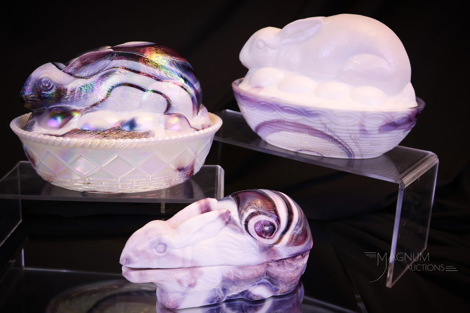 3 pc Lot Westmoreland & More Purple Slag Glass Covered Rabbit Dishes (1 of 12)