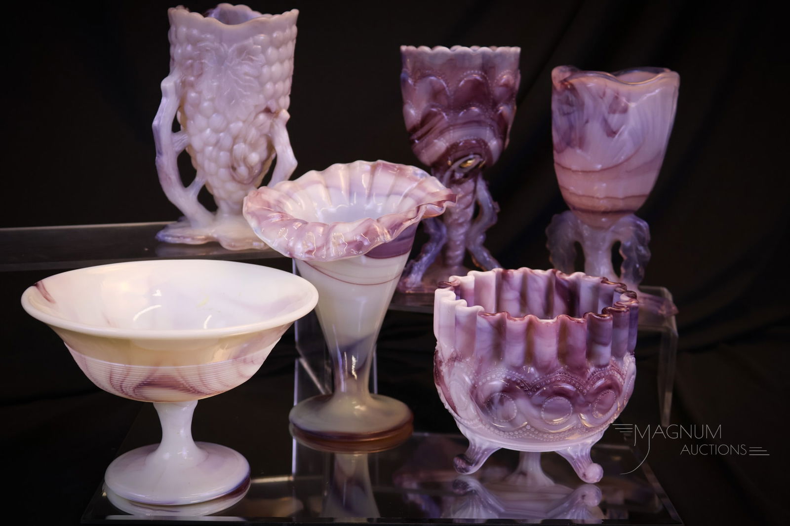 6 pc Lot Northwood Victorian Purple Slag Glass (1 of 8)