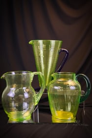 3 pc Lot Vaseline & Blue Glass water Pitchers