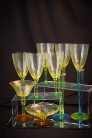 10 pc Lot Glory in Vaseline Depression Glass