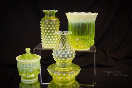 4 pc Lot Vaseline Glass Imperial & Mosser Glass