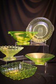 5 pc Lot Imperial Glass & More Depression Era Vaseline Glass