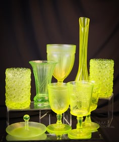 9 pc Lot Fenton & More Vaseline Glass