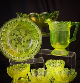 7 pc Lot of Fantastia in Vaseline Glass
