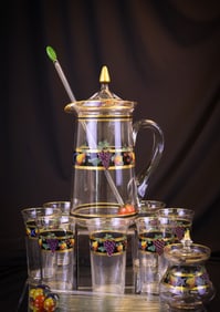 16 pc Art Deco Depression Era Enameled Beverage Set with Stirs