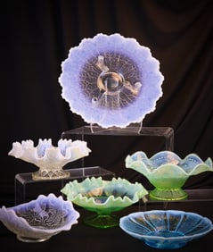 6 pc Lot Opalescent Glass Fenton Jefferson Glass Bowls