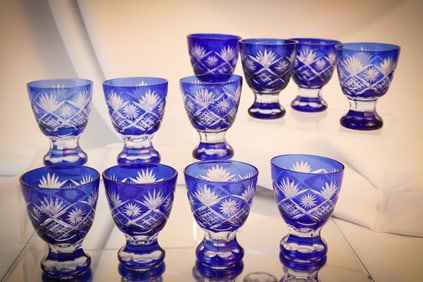 11 pc Lot Cobalt Cut to Clear Tumblers