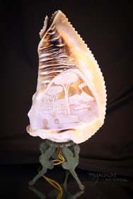 Antique Cameo Carved Shell Boudoir Lamp