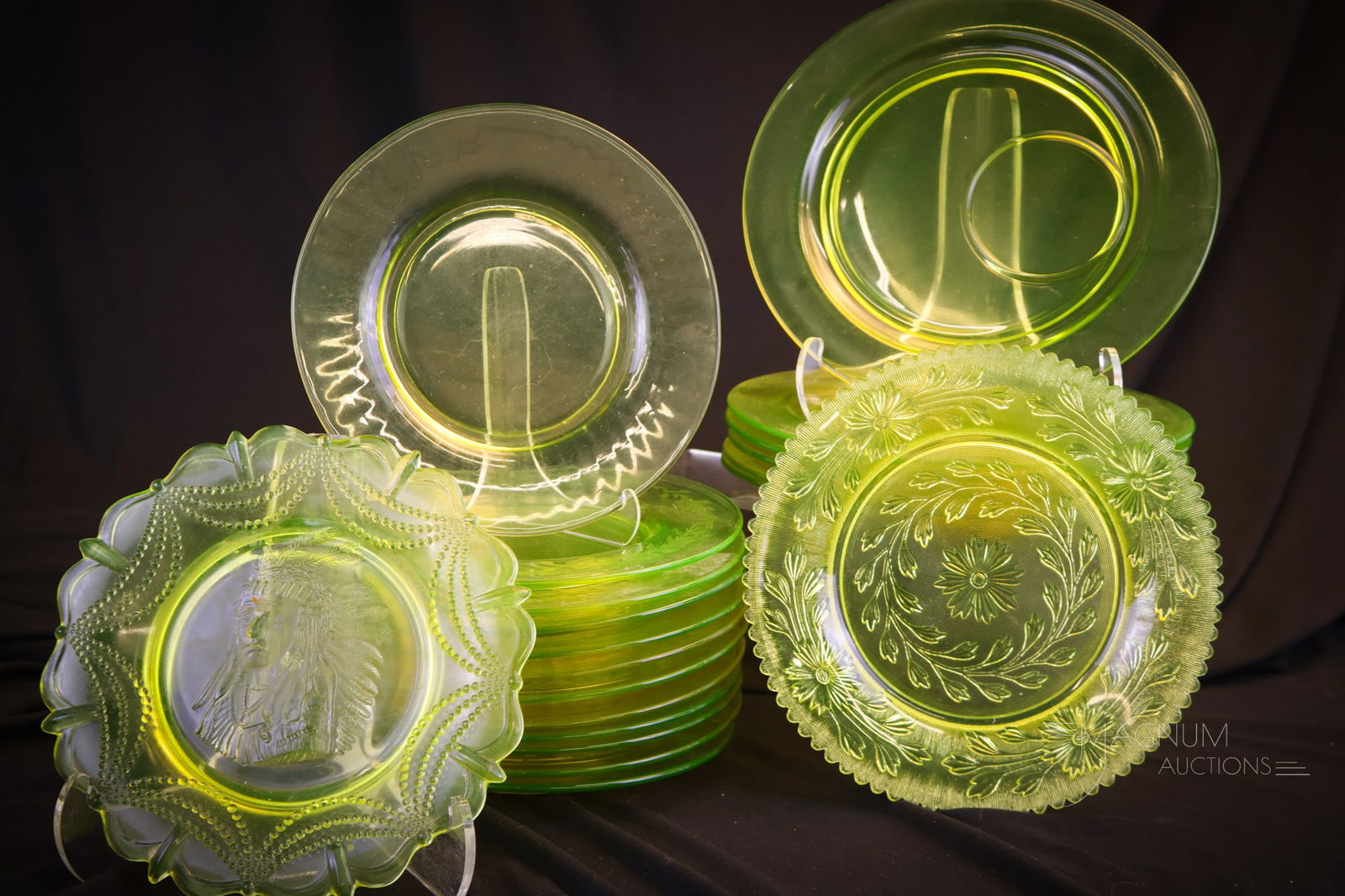 20 pc Lot Elegant Depression Era Vaseline Glass Plates (1 of 11)