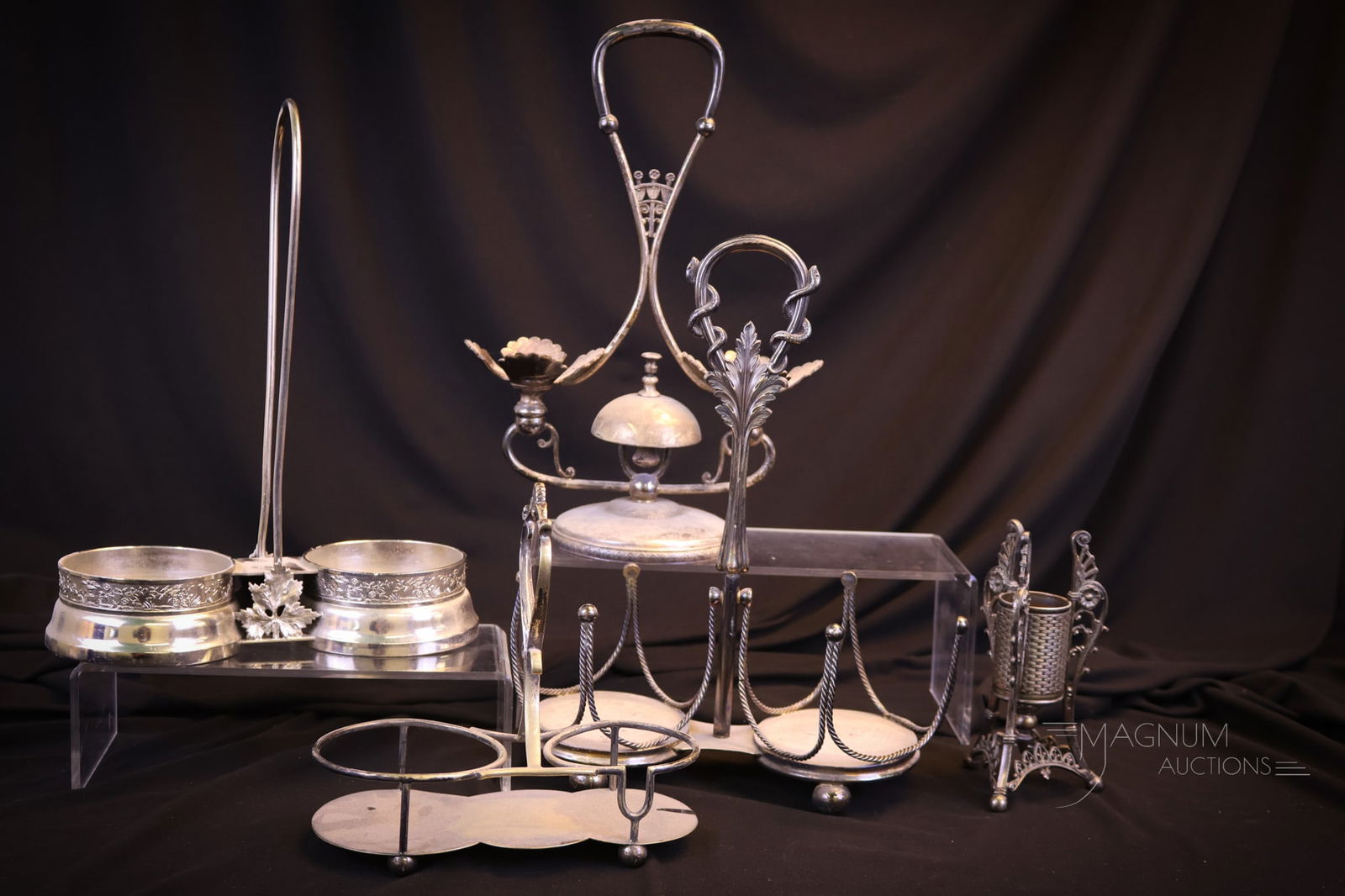 5 pc Lot Victorian Silverplate Castor Frames (1 of 9)