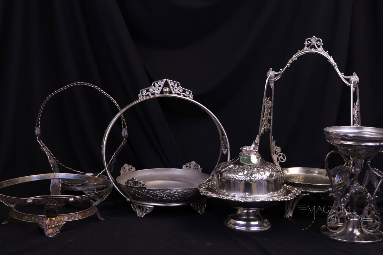 6 Silverplate Brides Bowl Parts and Butter: Shipping: At checkout, select ""Arrange your own shipping"". For all oversized items, we can provide a list of antique courier/shippers we trust and have experience with.