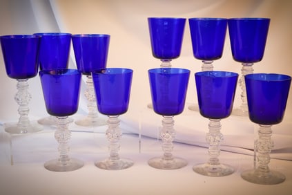 11 Heisey Spanish Cobalt Water Goblets