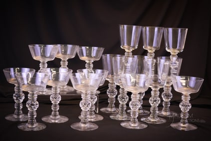 18 pc Lot Heisey Spanish Pattern Glass Water & Champagnes