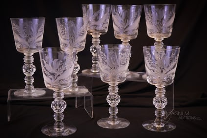 8 pc Lot Heisey Glass Spanish Pattern Water Goblets