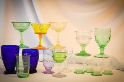 15 pc Lot Heisey Glass Moongleam Sahara Alexandrite Marigold Cobalt