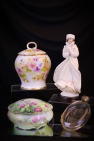 4 pc Lot Collectors Extravaganza Armani Limoges Lady Flask & More