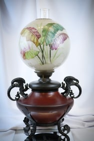 Rare Bradley Hubbard Dragon Handle Overshot Glass Victorian Oil Lamp